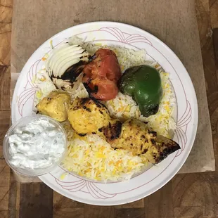 Flame broiled chicken kabob
