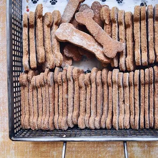 Dog treats made with human-grade ingredients. Maple or Peanut butter flavored.