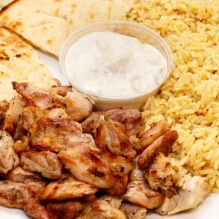 a plate of chicken and rice