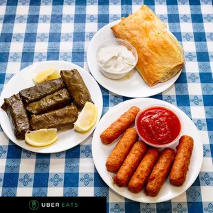 three plates of food