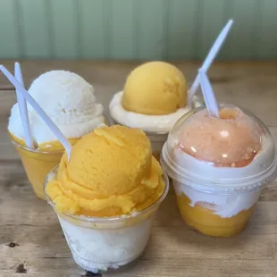 three different flavors of ice cream