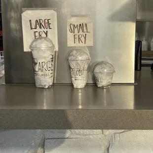 Sizes for freezes and fries