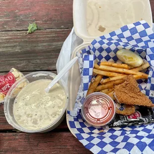 Halibut's Clam Chowder, Mississippi Catfish