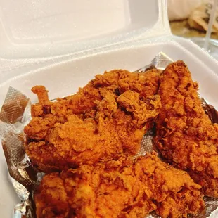 fried chicken in a styrofoam container