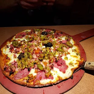 Muffuletta Pizza with cauliflower crust