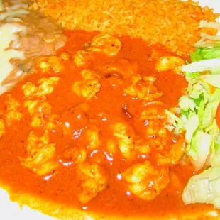 #23 Camarones a la Diabla (Spicy Shrimp). These succulent shrimp are smothered in our unique diabla sauce.