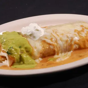 Original Las Brisas Wet Burrito made with our signature ranchera sauce.