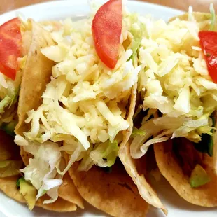Our very popular crunchy tacos, choice of shredded beef or chicken.