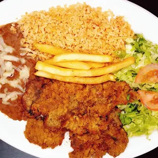 Our #14 Milaneza plate! We tenderize the meat to order and cook it to perfection.