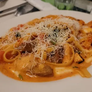 Sausage and Chicken Capri with Fettuccine