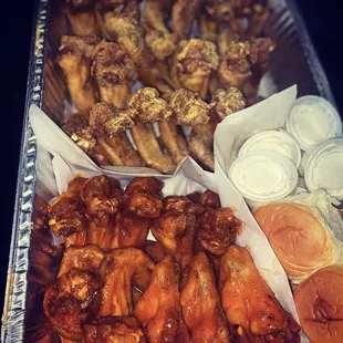 chicken wings and fried chicken, food