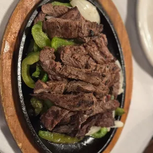 Beef fajitas for one.