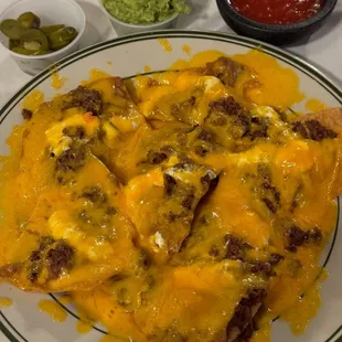 Ground beef nachos with sour cream. Full order.