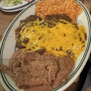 Tamale and cheese enchilada plate (comes with a puffy shell taco, already devoured)