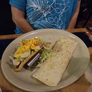 Burrito and one puffy taco
