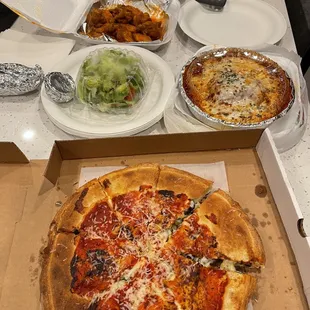Chicago style, wings, Caesar salad &amp; lasagna
