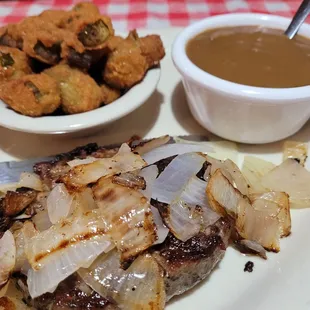 Chopped steak and fried okra!