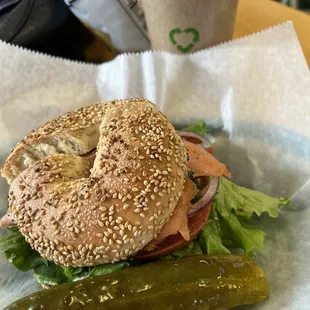 Lox bagel and a cup of coffee as a meal $18.00