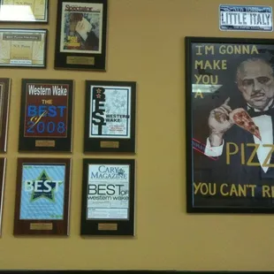 Awards and decor at NY Pizza