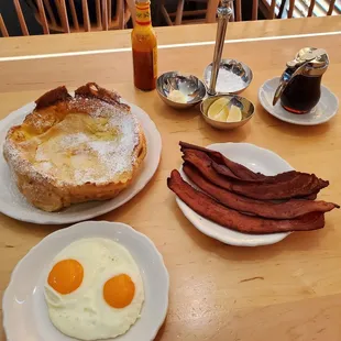 Dutch baby pancake, eggs and bacon