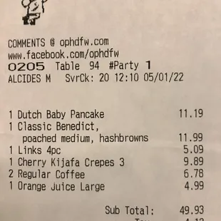 $54 breakfast for two