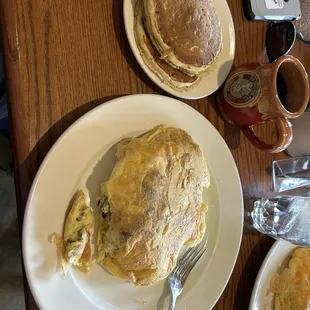 Woodsman omelette with pancakes