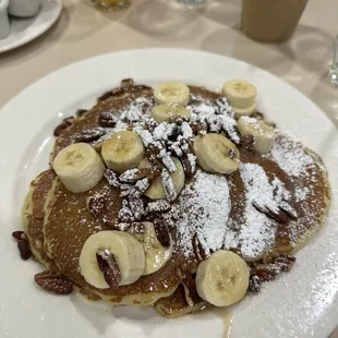 Banana pecan with maple drizzle pancakes