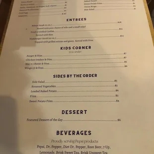 the menu for the restaurant