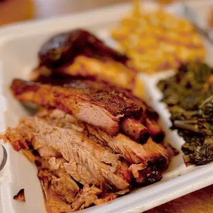 3 Three Meat Combo Plate with ribs, chicken, and brisket.   IG: Cereus_eats