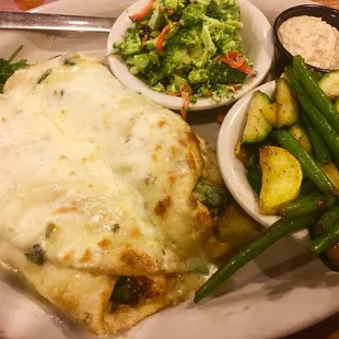 Shrimp enchiladas broccoli coleslaw and sautéed mix veggie were delectable!