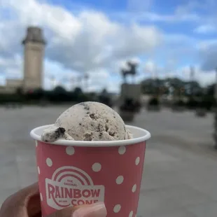 a hand holding a cup of ice cream