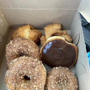 Crumb donut, old fashioned, Boston cream.