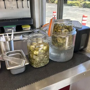Korean pickled jalapeños and cucumbers