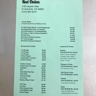 Menu for the location