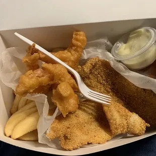 Fish and shrimp combo.  I already started eating before I took the picture.