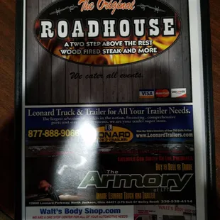 the menu for the restaurant