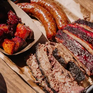 Choose from a variety of our meats including our Brisket, St. Louis Ribs, Sausage and Brisket Burnt Ends.