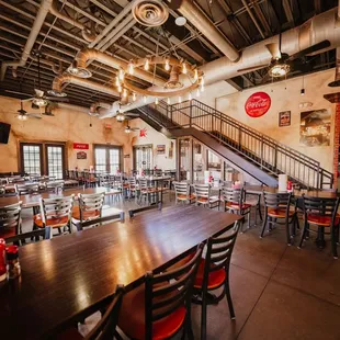 One of our three indoor dinning spaces. Located on the first floor, guests can find our self-serve beverage station and dessert station.