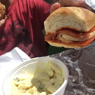 Roma pepperoni sub and macaroni salad