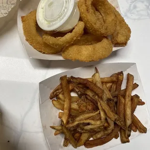 the onion rings and fries