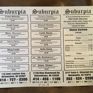Menu on 4-15-19