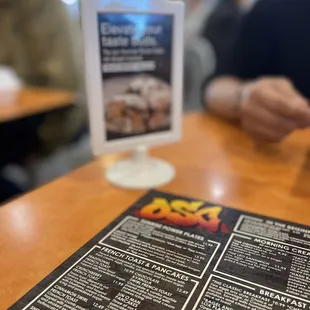 a menu on a table