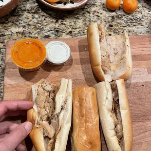 They made our sandwiches totally wrong and these are not good. Dried out meat, half stuffed rolls.