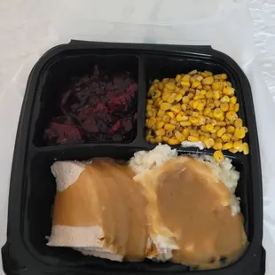 2 side platter.  It comes with Turkey and Cranberry sauce and I picked corn and potatoes as my two sides.