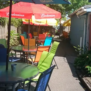 tables and chairs outside