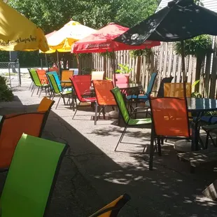 tables and umbrellas