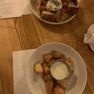 Burrata and cheese curds