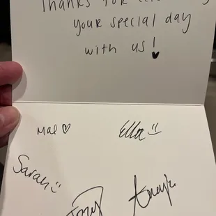 Card from the staff