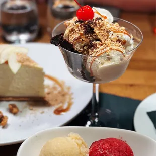 Brownie sundae, sorbet trio