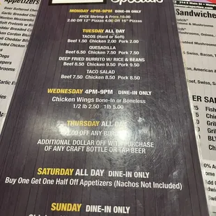Daily food specials!